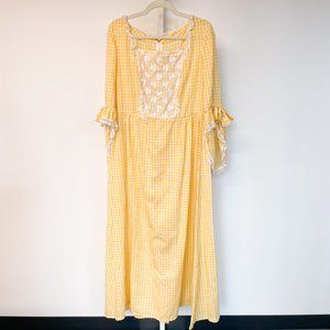 Yellow Long Sleeve Gingham Maxi Dress